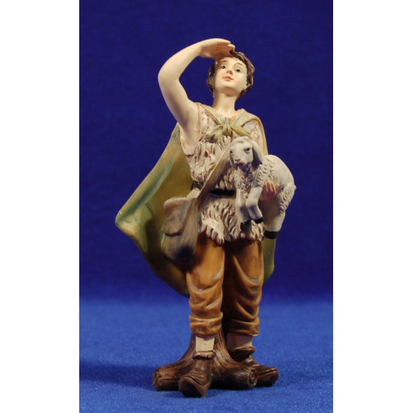 Shepherd with a lamb on arms 15 cm resin