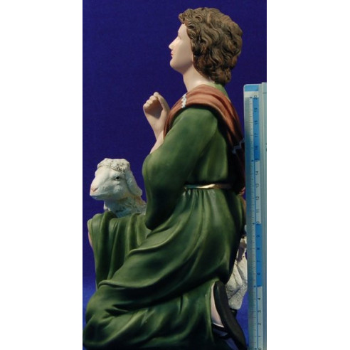 Shepherd adoring with a lamb 32 cm resin