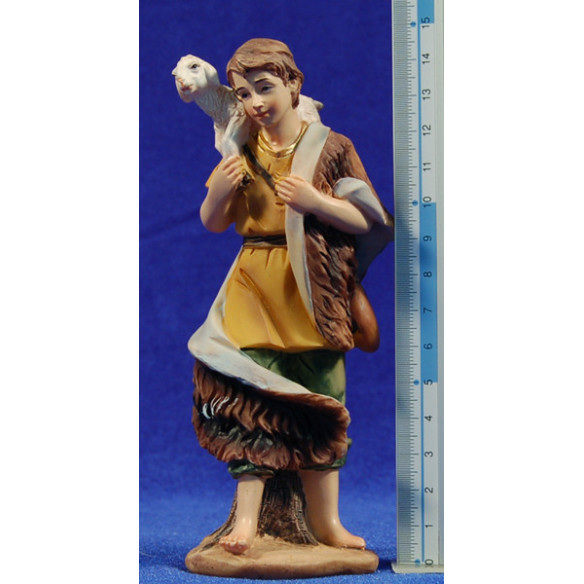 Shepherd with a lamb with a lamb 15 cm resin