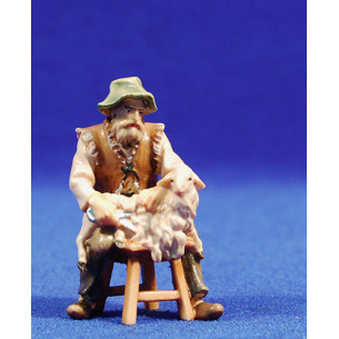 Shepherd shearing a lamb 8 cm painted wood