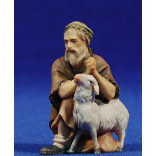 Shepherd addoring with a lamb 8 cm painted wood