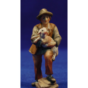 Shepherd with a lamb 8 cm painted wood