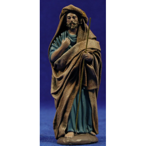 Pastor anciano y bastón 12 cm ropa y barro Figuralia