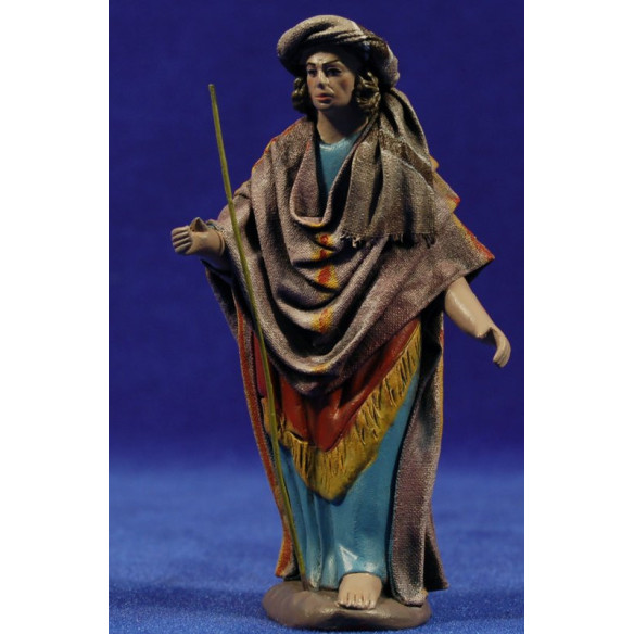 Pastor con bastón 12 cm ropa y barro Figuralia