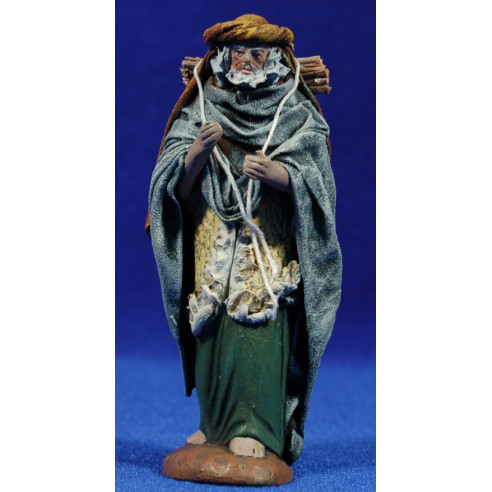 Pastor con leña 12 cm ropa y barro Figuralia