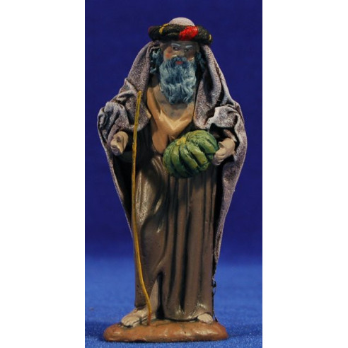 Pastor anciano con calabaza 12 cm ropa y barro Figuralia