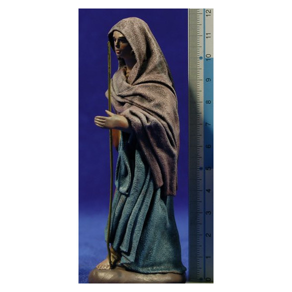 Pastore con zaino 12 cm terracotta e stoffe figurali