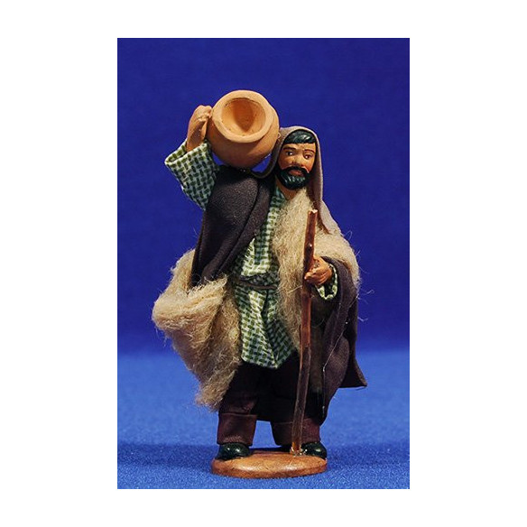 Pastor con ánfora y bastón 10 cm ropa y barro