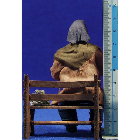 Pastor sentado en banco con pipa 10 cm ropa y barro
