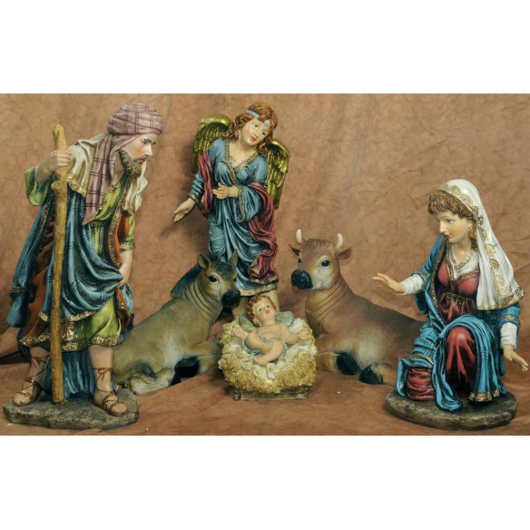 Nativity and angel 52 cm resin
