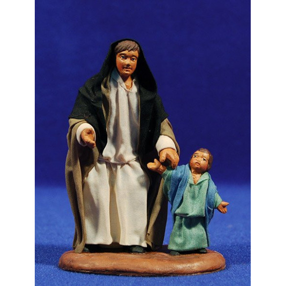 Pastor con niño 10 cm ropa y barro