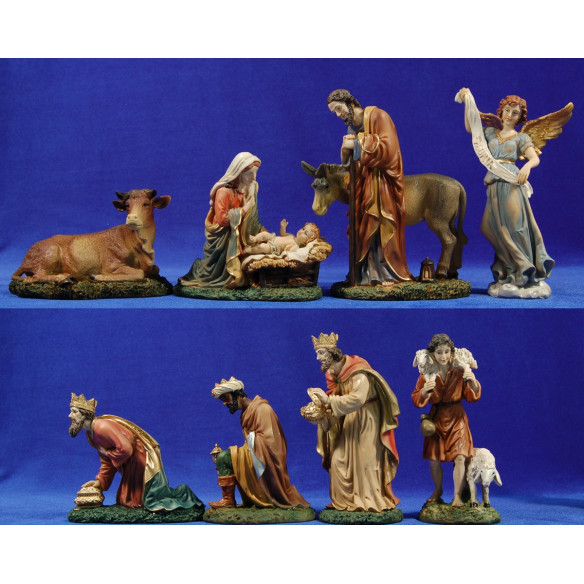 Nacimiento con reyes y pastor 20 cm resina