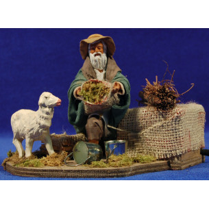 Shepherd with lamb moving movement 12 cm clay  and clothes