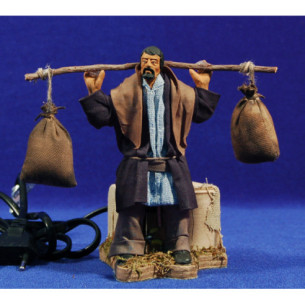 Shepherd with sacs on shoulders movement 12 cm clay and clothes