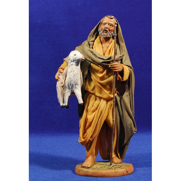 Uomo con pecora 20 cm stoffe e terracotta