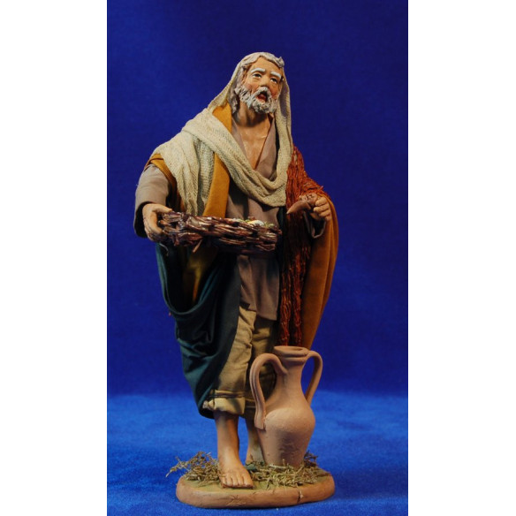Pastore pescatore in piede con cesto 20 cm stoffe e terracotta