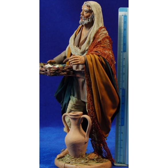 Pastore pescatore in piede con cesto 20 cm stoffe e terracotta