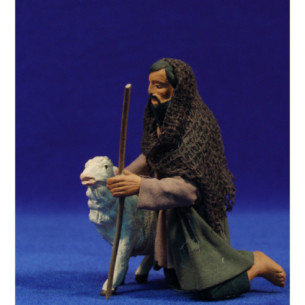 Shepherd addoring with a lamb 13 cm clay and clothes