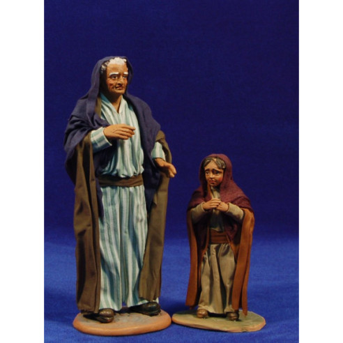 Nonno con nipote  20 cm stoffe e terracotta