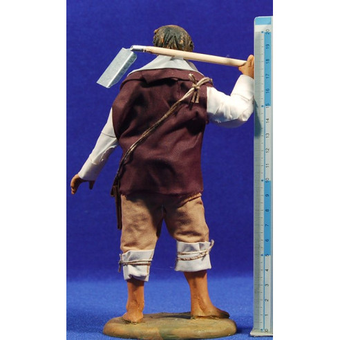 Pastore contadino con zappa 20 cm stoffe e terracotta