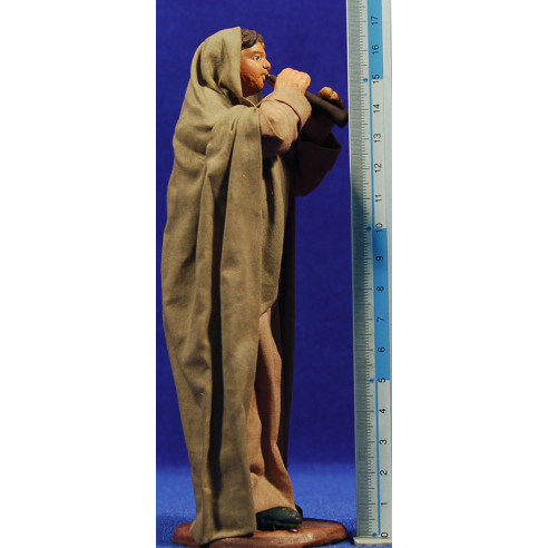 Pastor músico con flauta 15 cm ropa y barro