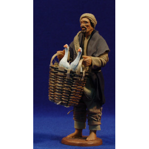 Pastore con cesto oche 16 cm stoffe e terracotta