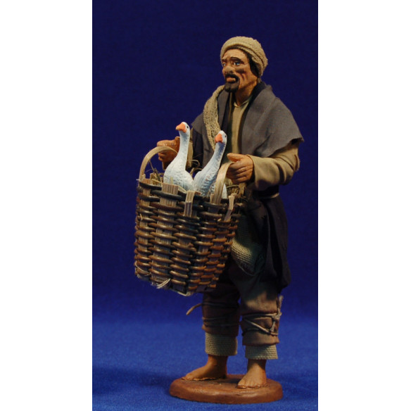 Pastore con cesto oche 16 cm stoffe e terracotta