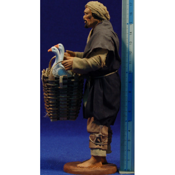 Pastore con cesto oche 16 cm stoffe e terracotta