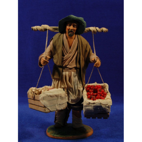 portatore due cassette legno di frutta 25 cm stoffe e terracotta