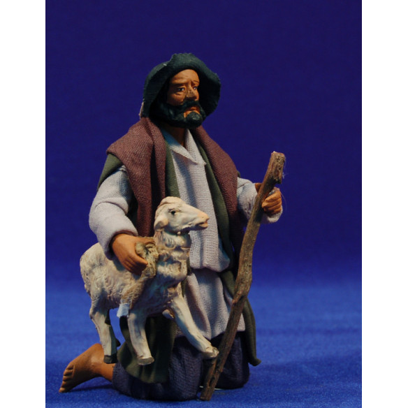 Shepherd addoring with a lamb 16 cm clay and clothes