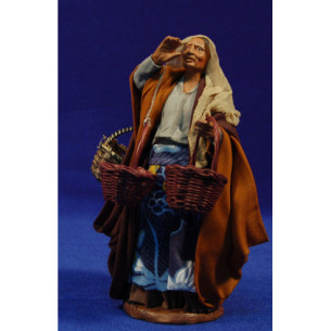 Pastore venditrice cesti paglia 16 cm stoffe e terracotta