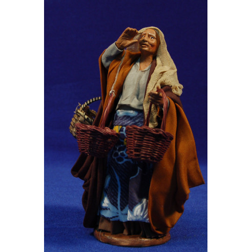 Pastore venditrice cesti paglia 16 cm stoffe e terracotta