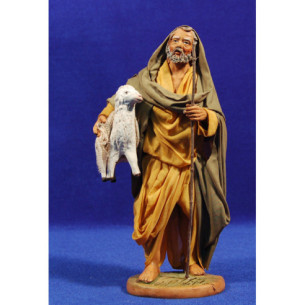 Uomo con pecora 20 cm stoffe e terracotta