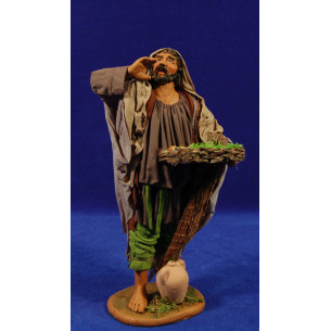 Pastore pescatore in piede con cesto 25 cm stoffe e terracotta