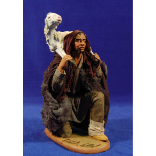 Shepherd addoring with a lamb 25 cm clay and clothes