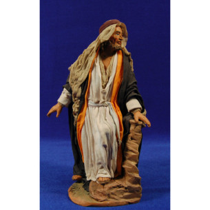 Pastore poggiato al muretto 25 cm stoffe e terracotta