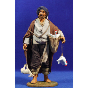 Pastore con galline e agnelli appesi 25 cm stoffe e terracotta