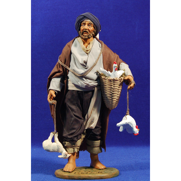 Pastore con galline e agnelli appesi 25 cm stoffe e terracotta