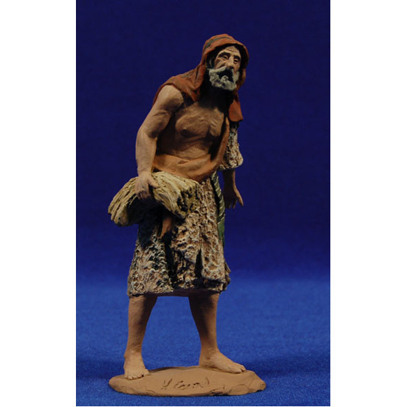 Pastore vecchio con legna 14 cm pasta ceramica Hermanos Cerrada