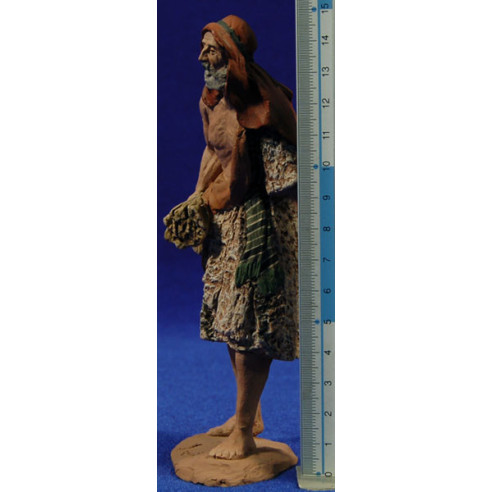 Pastore vecchio con legna 14 cm pasta ceramica Hermanos Cerrada