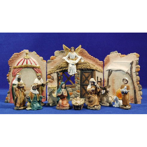 Natività con i re magi  pastore e capanna 10 cm resina