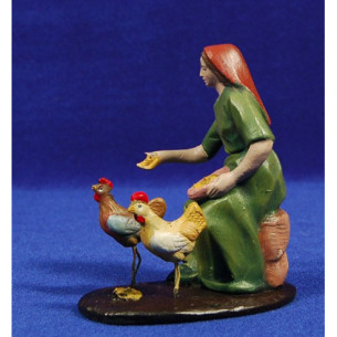Woman with chicken 12 cm clay painted Figuralia