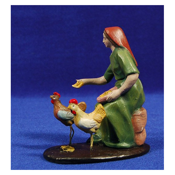 Pastora con galline 12 cm terracotta dipinte Figuralia