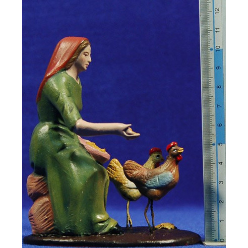 Pastora con galline 12 cm terracotta dipinte Figuralia