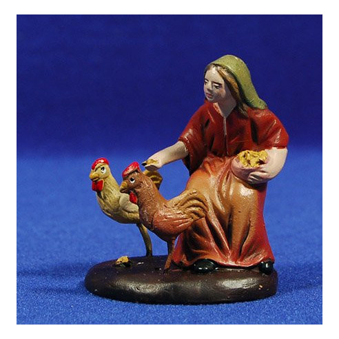 Pastora con galline 7 cm terracotta dipinte Figuralia