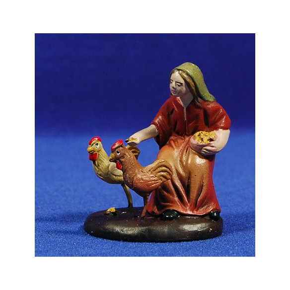Pastora con gallinas 7 cm barro pintado Figuralia