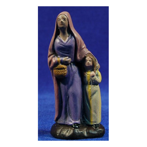 Woman with girl 9 cm clay painted Figuralia