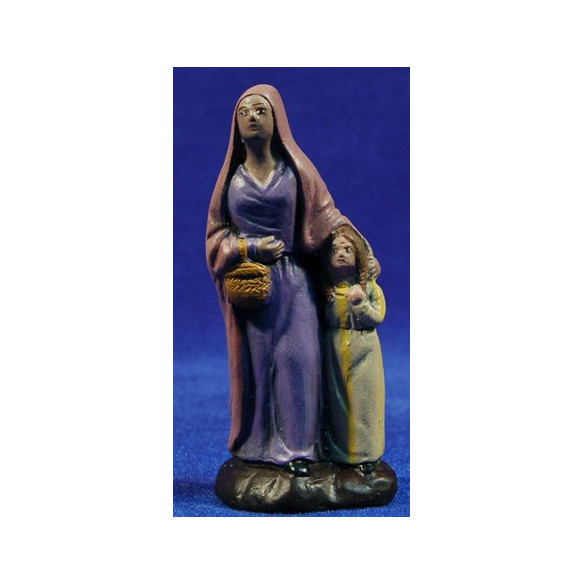 Pastora con niña 9 cm barro pintado Figuralia