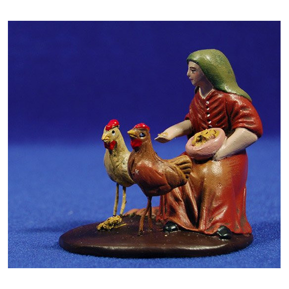 Pastora con gallinas 9 cm barro pintado Figuralia