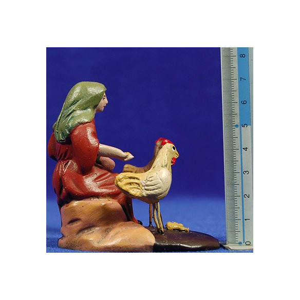 Pastora con gallinas 9 cm barro pintado Figuralia